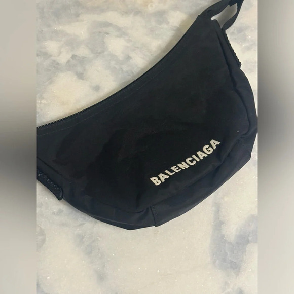 Balenciaga Black Nylon Embroidered half Semi Circle Crescent Cloth Sport Bag - Picture 2 of 9